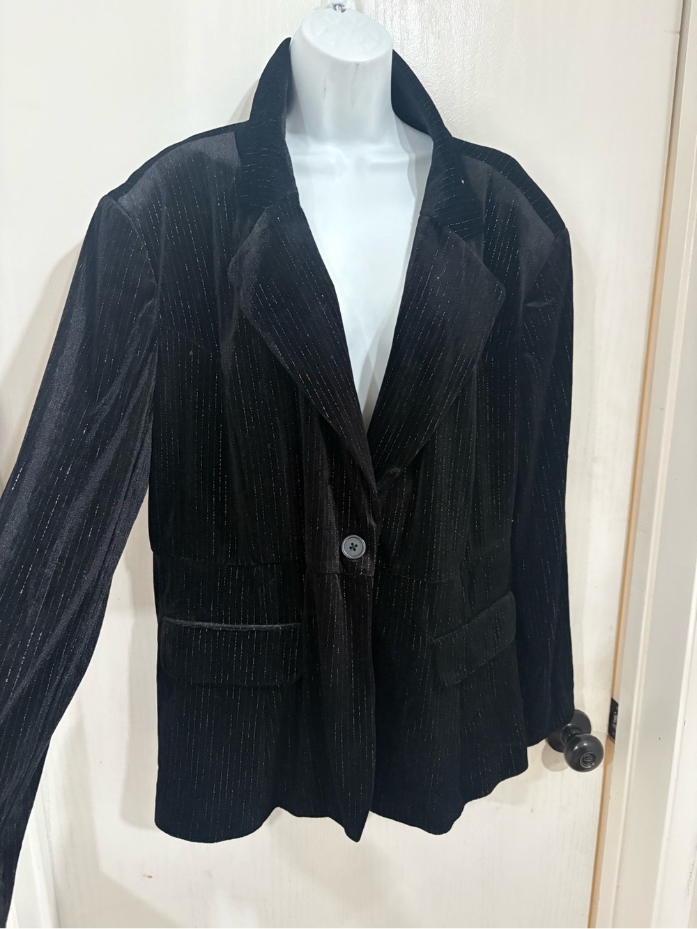 Black party  Women's Blazer Jacket with Subtle Pinstripe Shimmer